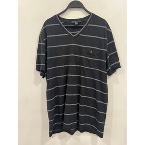 Forever 21 Men T Shirt Black Striped V Neck Pocket Men's XL Short Sleeve